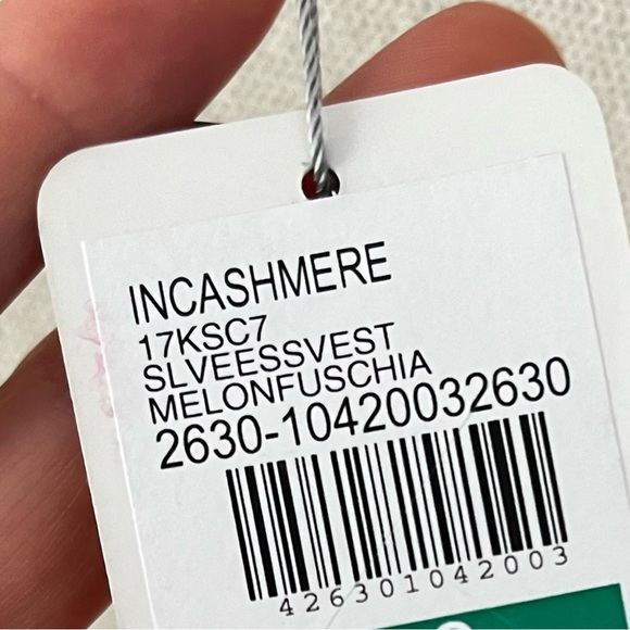 InCashmere 100% Cashmere Sleeveless Vest Cream/Melon/Fuchsia Size L/XL NWT - Picture 8 of 8